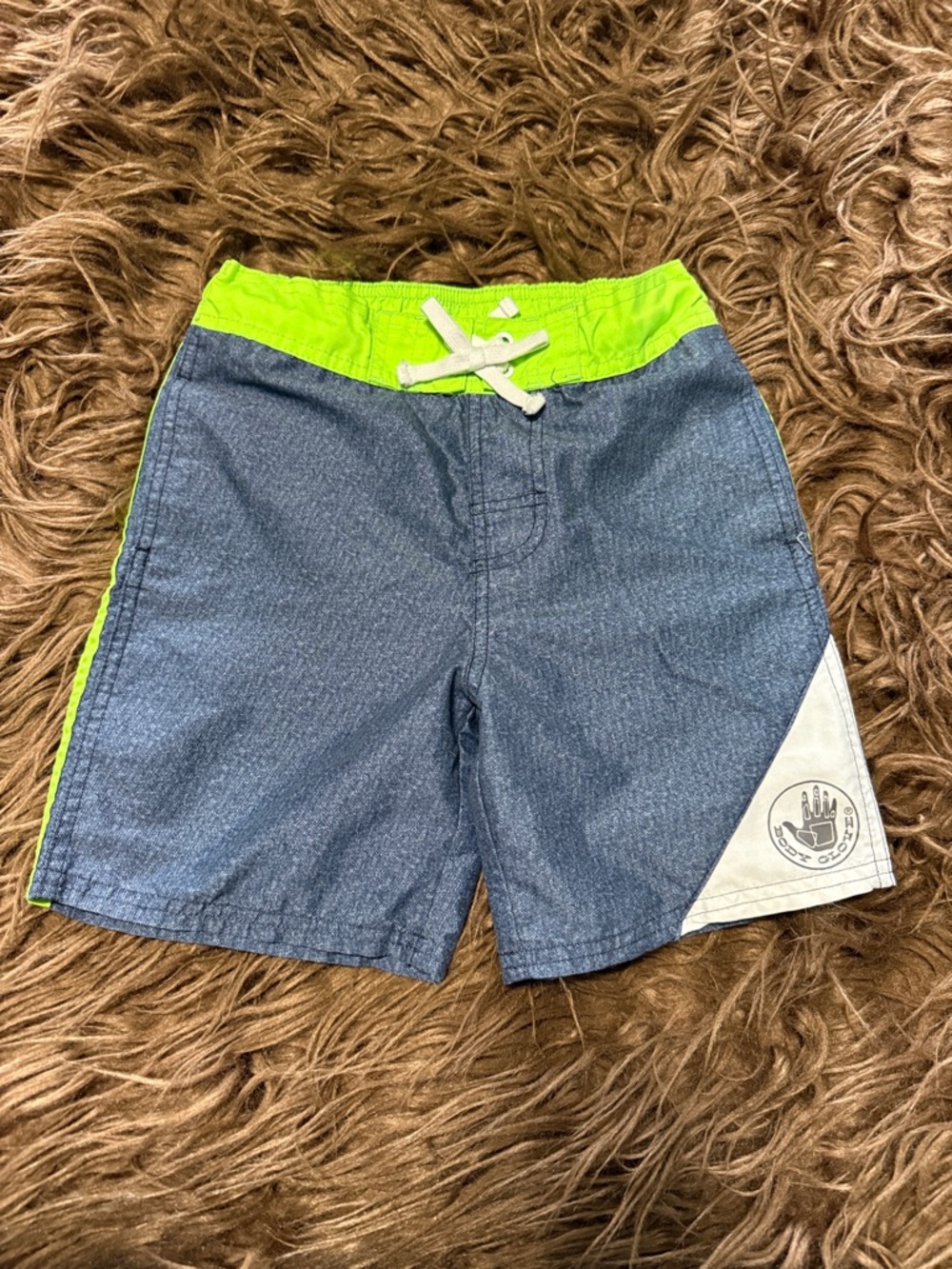 Body Glove Boys Blue Swim Shorts with Neon Green Waistband
